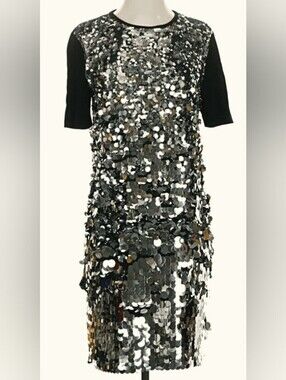 Tory Burch Black and Silver Sequin Midi Dress
